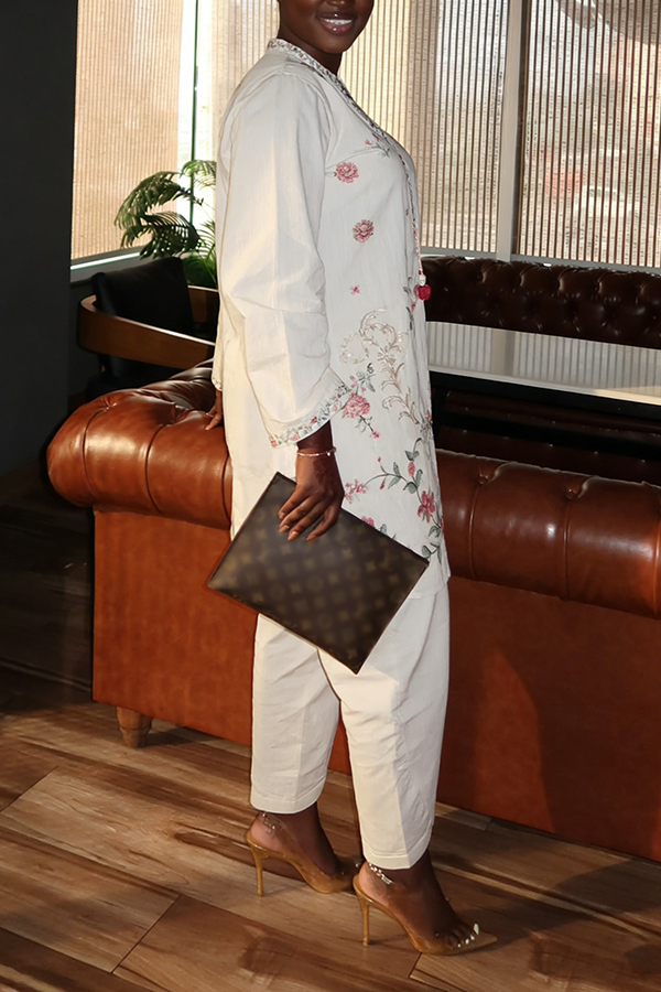 Chic Floral Embroidered Top & Pants Set