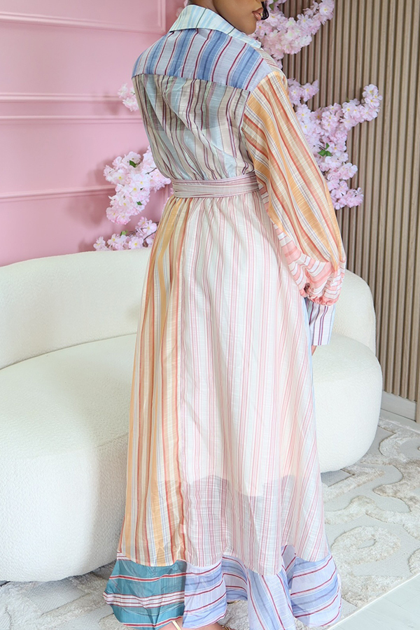 Colorful Striped Ruffle Shirt Maxi Dress