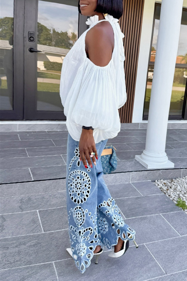 Stylish Cutout Embroidered Jeans