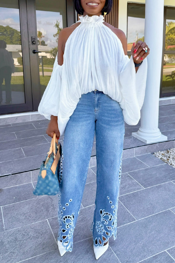 Stylish Cutout Embroidered Jeans