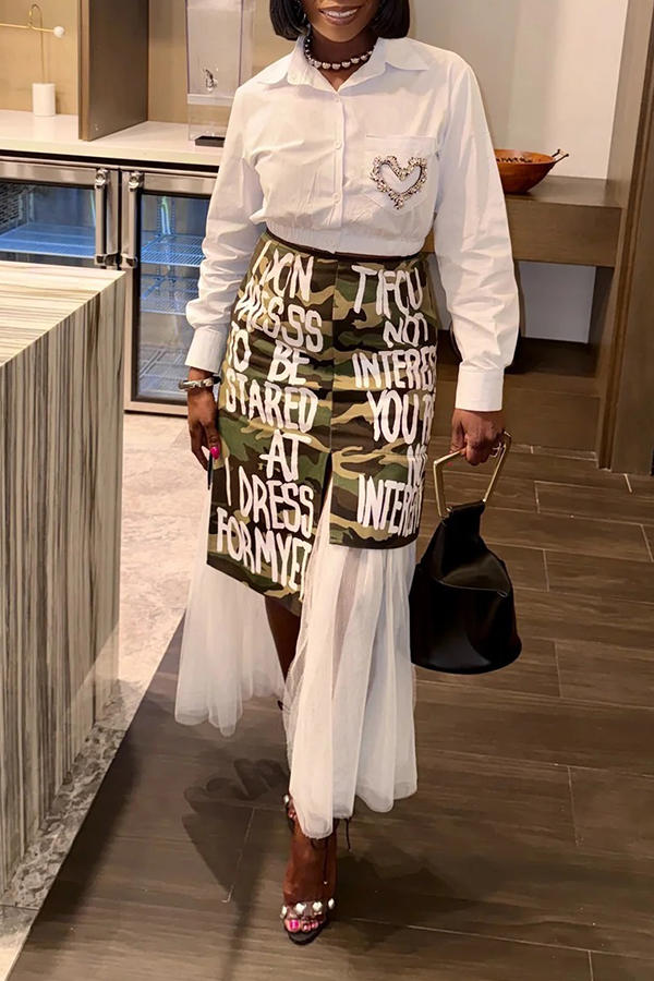 Stylish Graffiti Mesh Patchwork Camouflage Skirt
