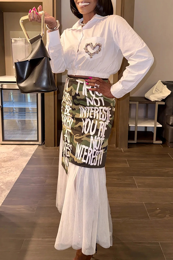 Stylish Graffiti Mesh Patchwork Camouflage Skirt