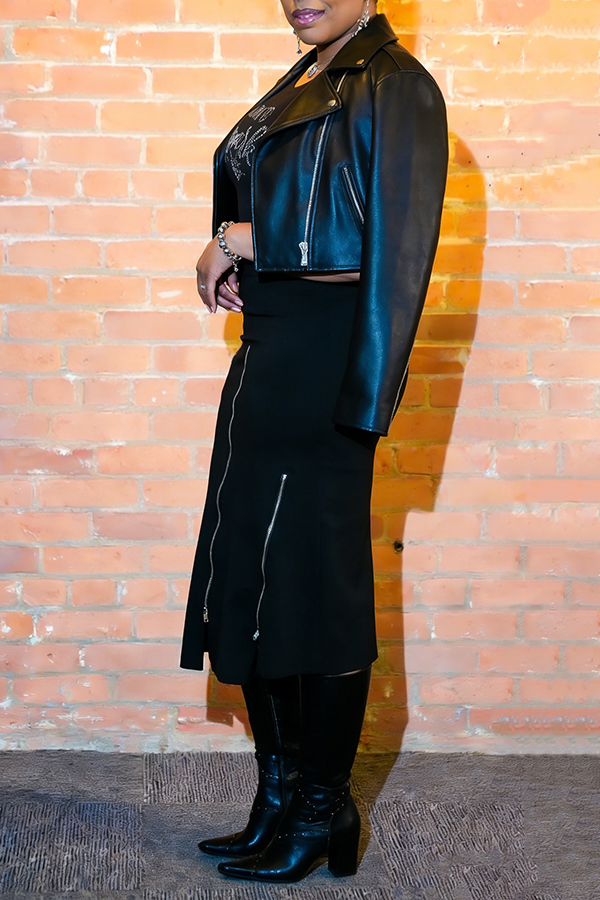 Stylish Fitted Multi-zipper Midi Skirt