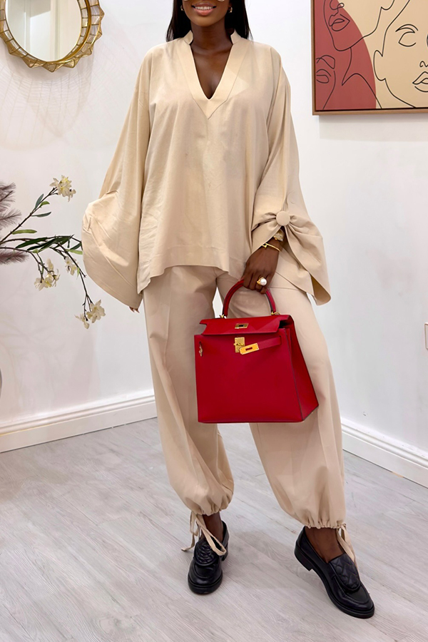 Chic Bell-sleeved Shirt & Trousers Set