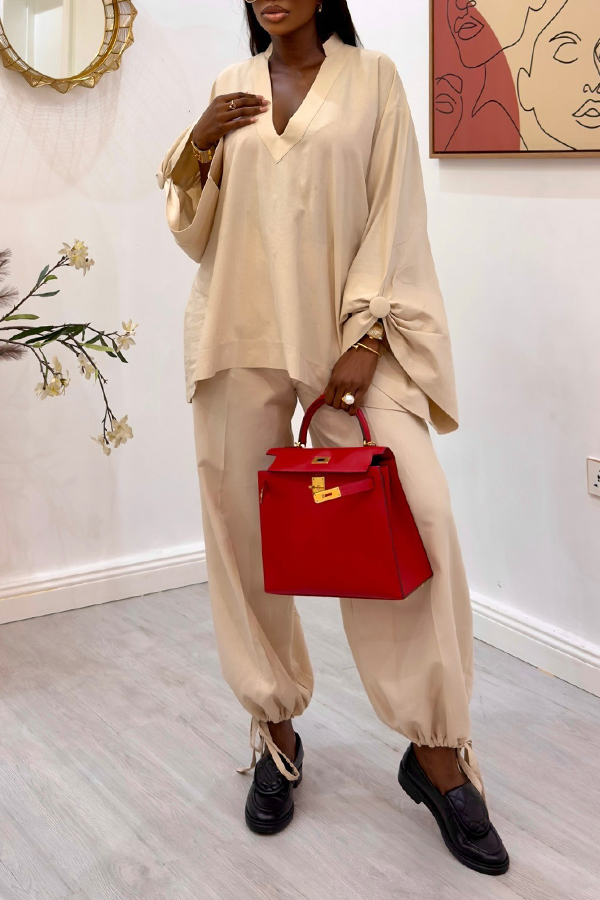 Chic Bell-sleeved Shirt & Trousers Set