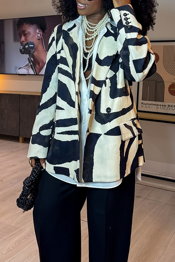 Retro Single-button Zebra Print Blazer