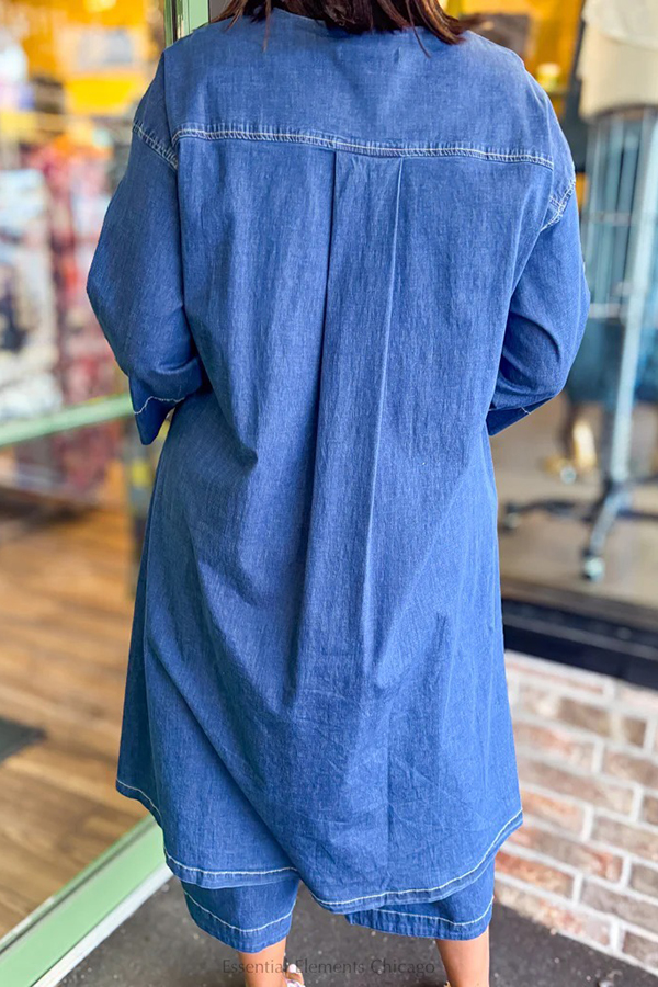 Stylish High-low Stitched Denim Top & Mid-length Jeans Set