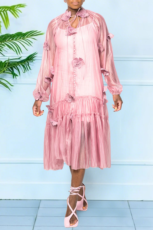 Flowing 3D Flower Sheer Midi Dress
