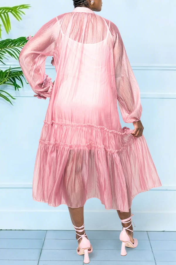 Flowing 3D Flower Sheer Midi Dress