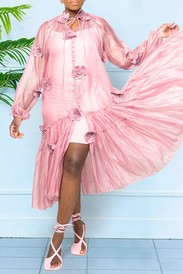 Flowing 3D Flower Sheer Midi Dress