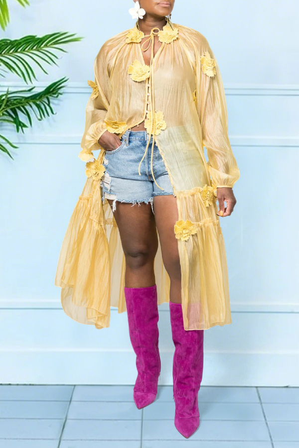 Flowing 3D Flower Sheer Midi Dress