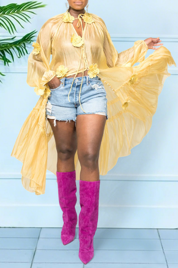 Flowing 3D Flower Sheer Midi Dress