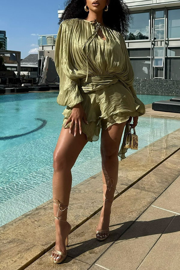 Resort-style Wrinkle-resistant Pleated Ruffle Dress