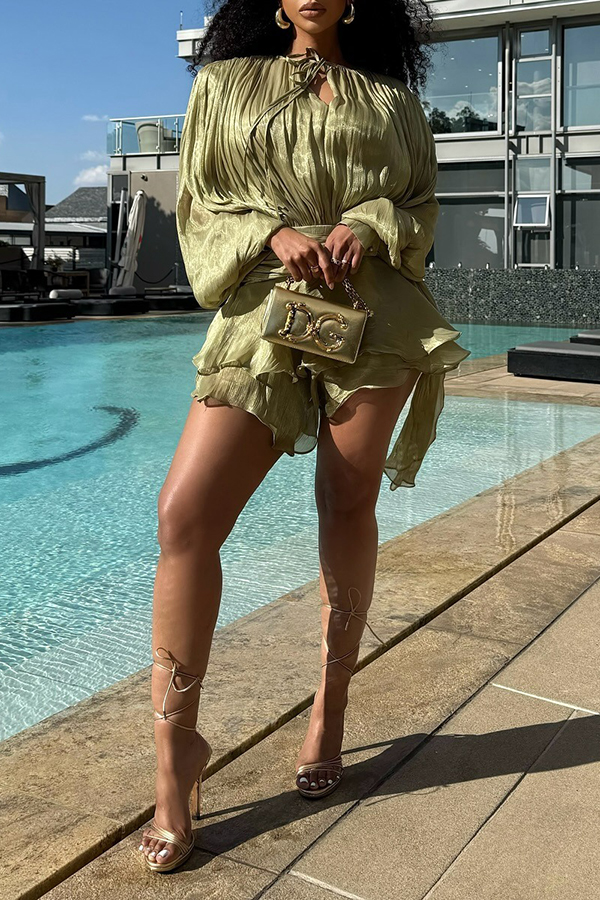 Resort-style Wrinkle-resistant Pleated Ruffle Dress