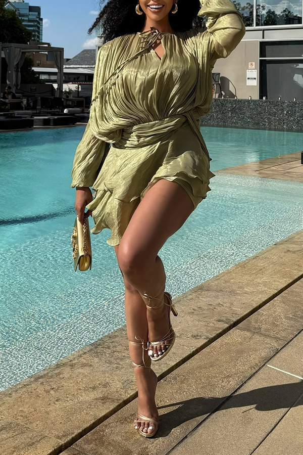 Resort-style Wrinkle-resistant Pleated Ruffle Dress