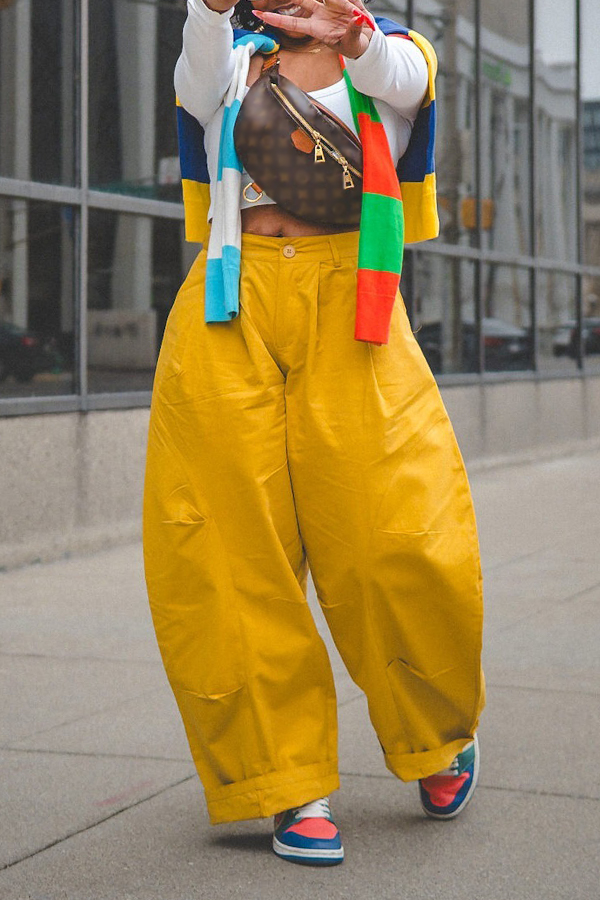 Stylish Mustard Barrel Style Pants