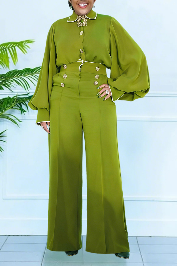 Stylish Drapey Wrinkle-resistant Shirt & Wide Leg Pants Set