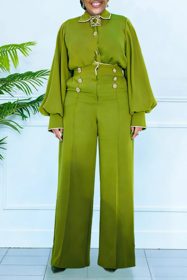 Stylish Drapey Wrinkle-resistant Shirt & Wide Leg Pants Set