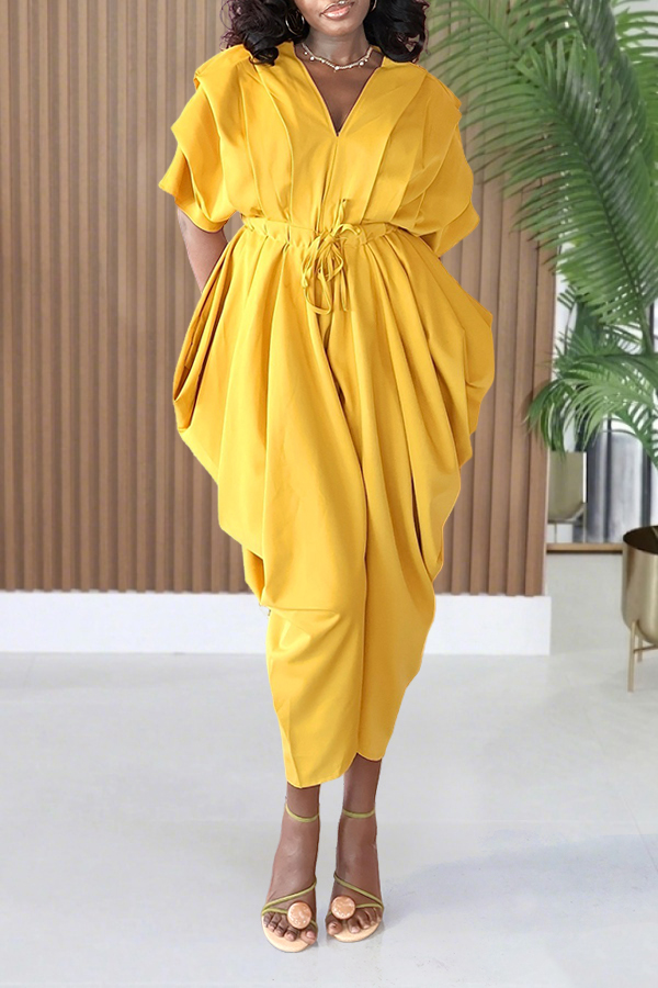 Stylish Pleated Drawstring Jumpsuit
