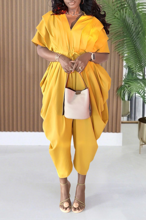 Stylish Pleated Drawstring Jumpsuit