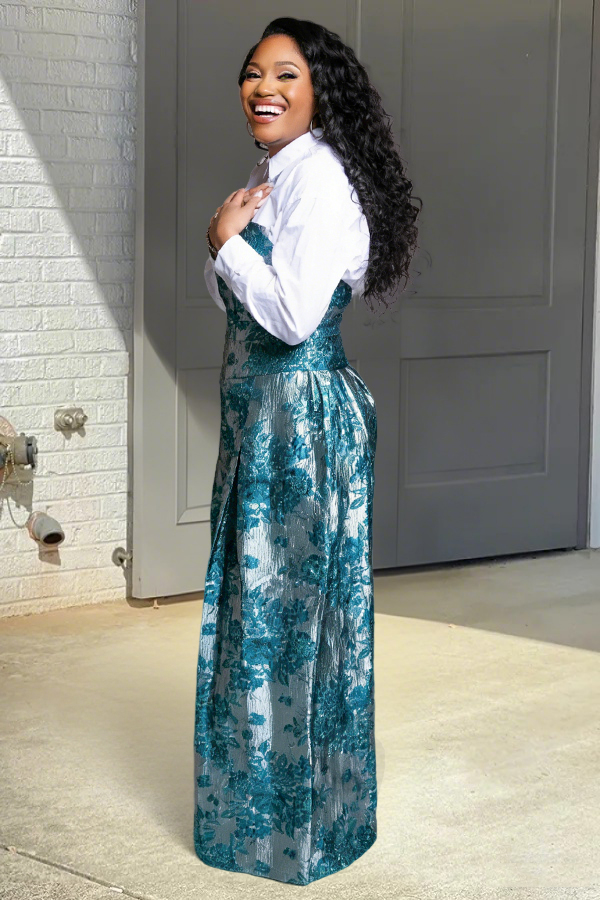 Elegant Strapless Jacquard Wide Leg Jumpsuit