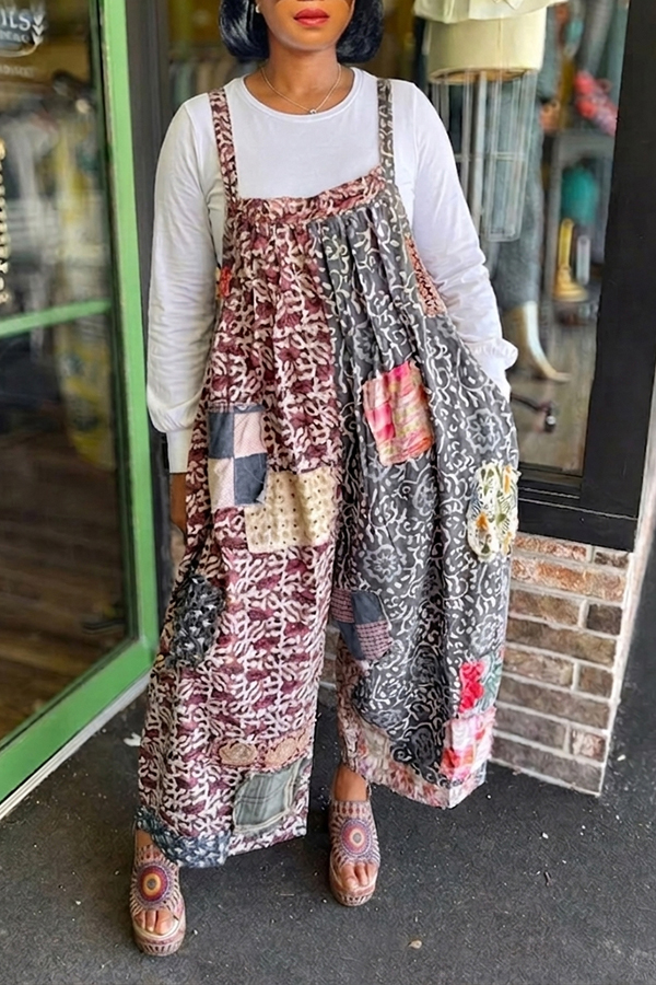 Casual Applique Print Wide Leg Overalls