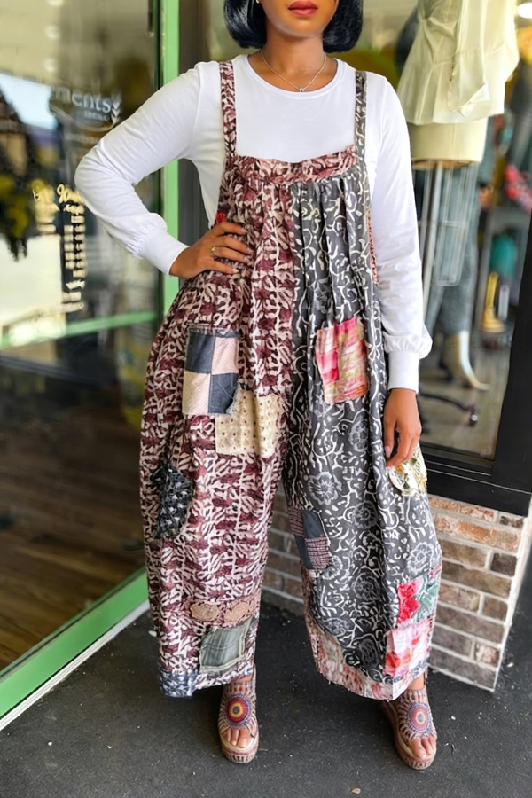 Casual Applique Print Wide Leg Overalls