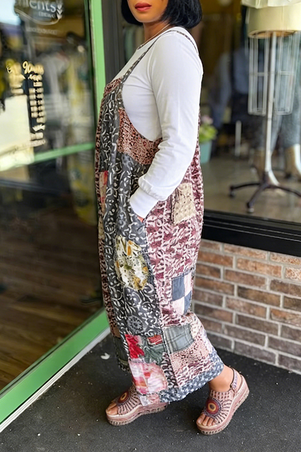 Casual Applique Print Wide Leg Overalls