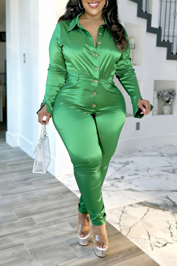 Stylish Stretch Button Down Shirt & Pants Set