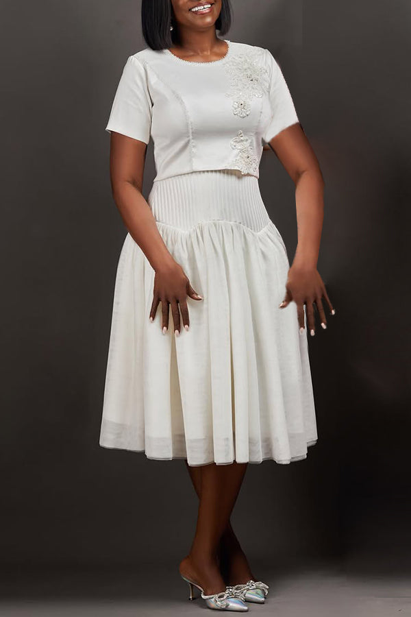 Stylish Patchwork Lace Top & Ruffle Hem Skirt Set