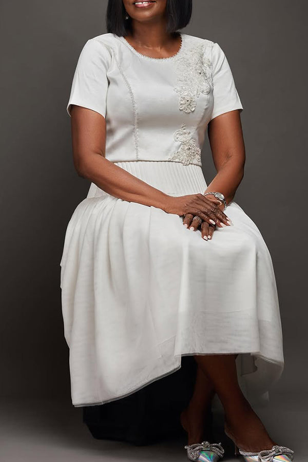 Stylish Patchwork Lace Top & Ruffle Hem Skirt Set