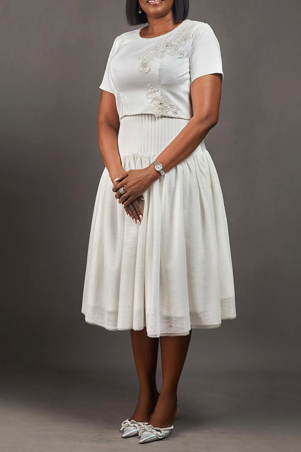 Stylish Patchwork Lace Top & Ruffle Hem Skirt Set