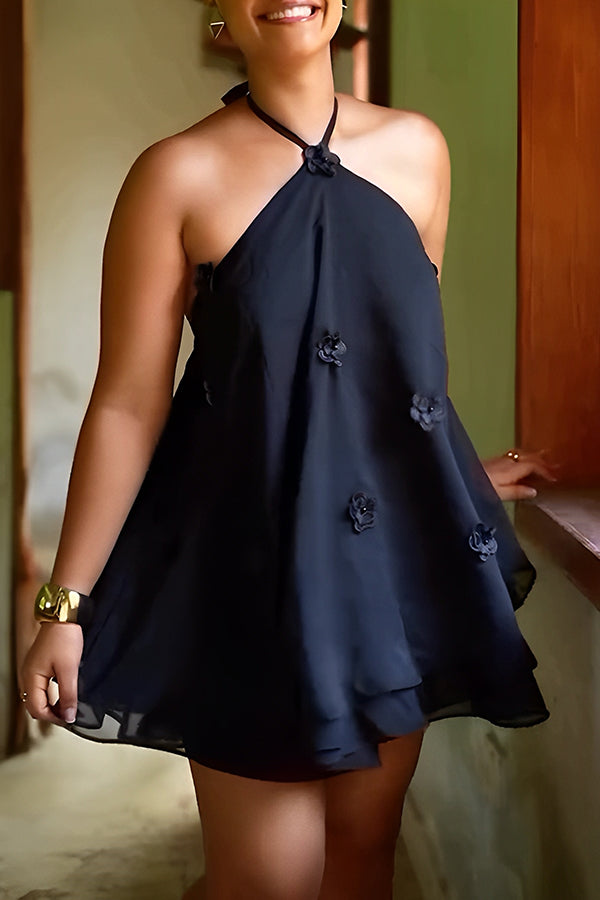 Chic 3D Floral Halter Mini Dress