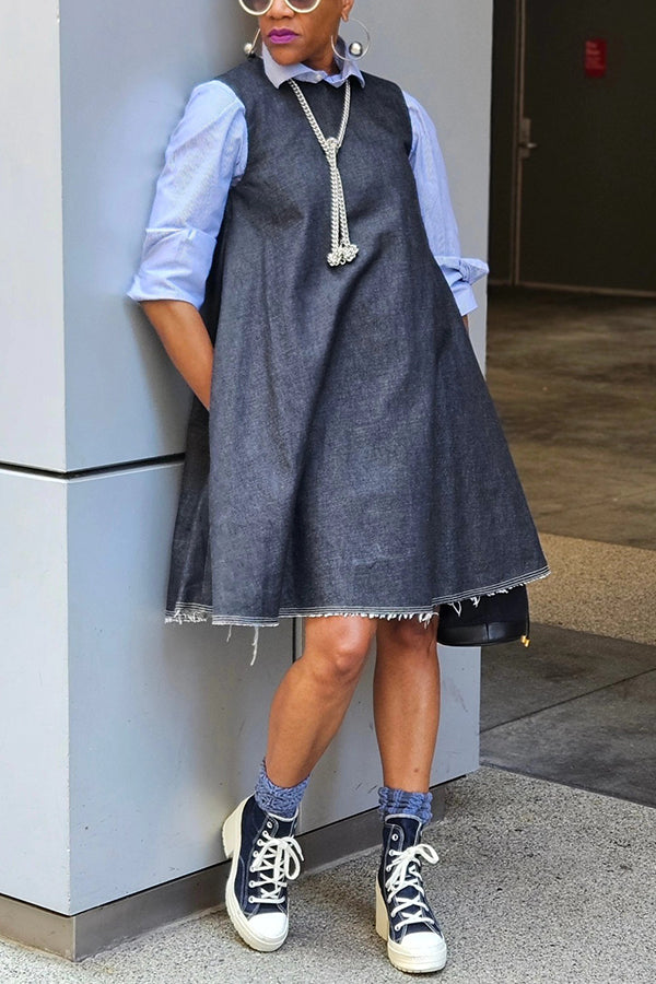 Casual Raw Trim Denim Dress