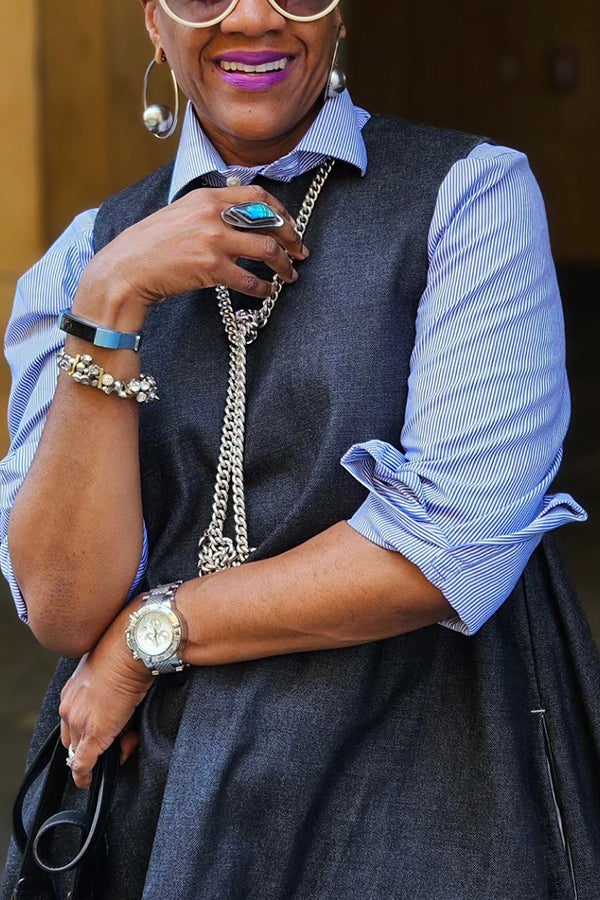 Casual Raw Trim Denim Dress