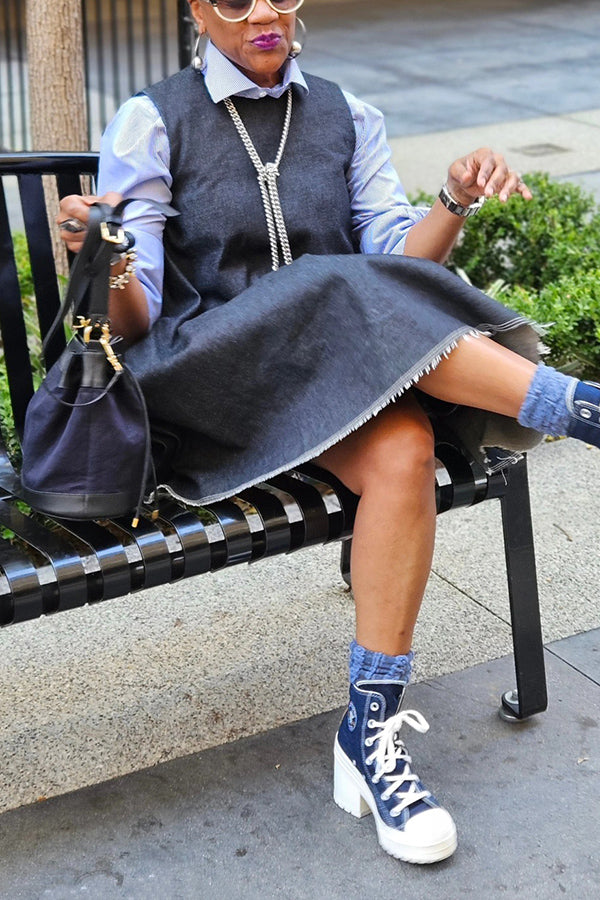 Casual Raw Trim Denim Dress