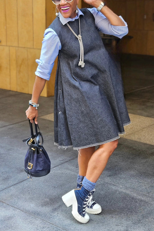 Casual Raw Trim Denim Dress