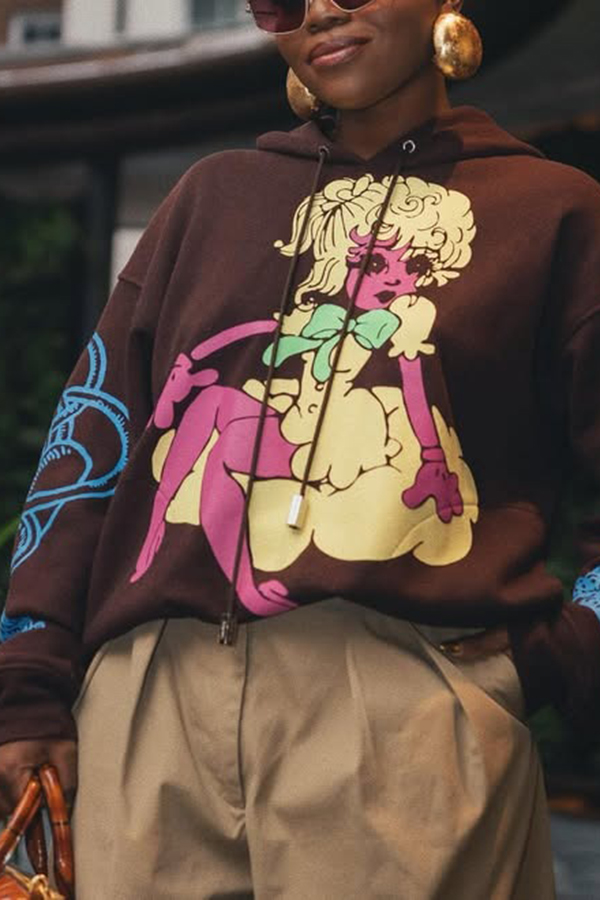 Fashion Long Sleeves Figure Graphic Hoodie