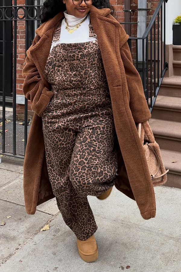 Stylish Adjustable Straps Leopard Print Overalls