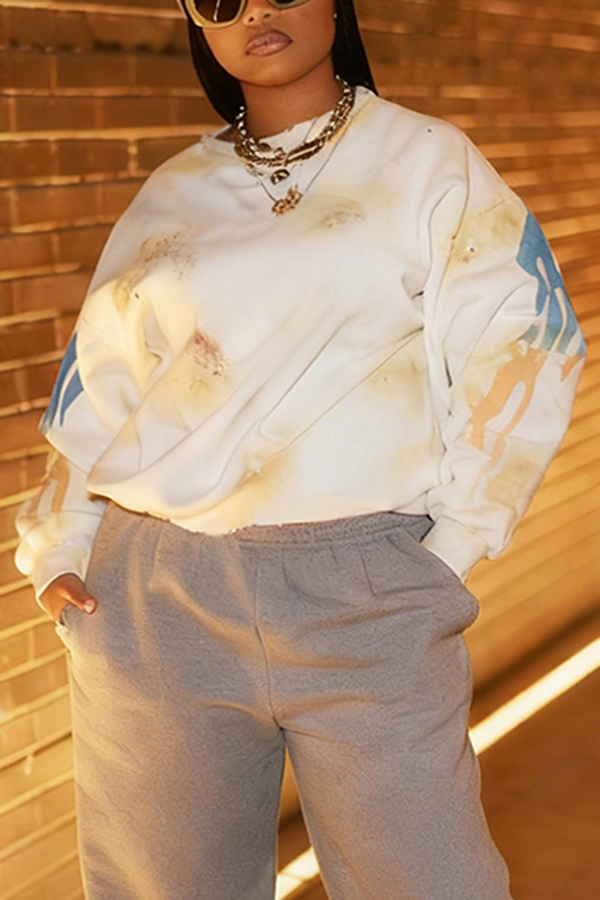 Stylish Lantern Sleeve Graphic Print Sweatshirt