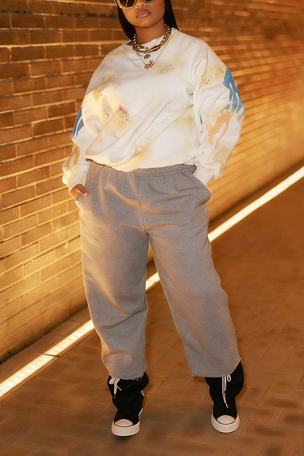 Stylish Lantern Sleeve Graphic Print Sweatshirt