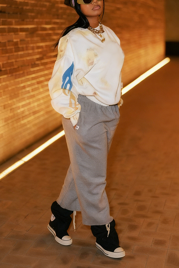 Stylish Lantern Sleeve Graphic Print Sweatshirt