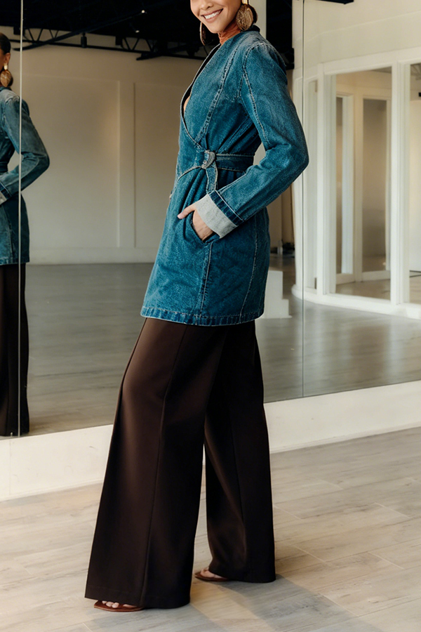 Chic Side Metal Buckle Denim Blazer