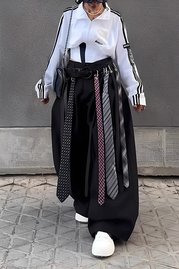 Fashion Streamer Decoration Straight Leg Pants