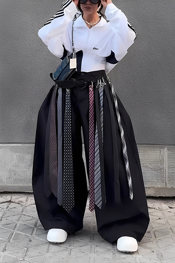 Fashion Streamer Decoration Straight Leg Pants