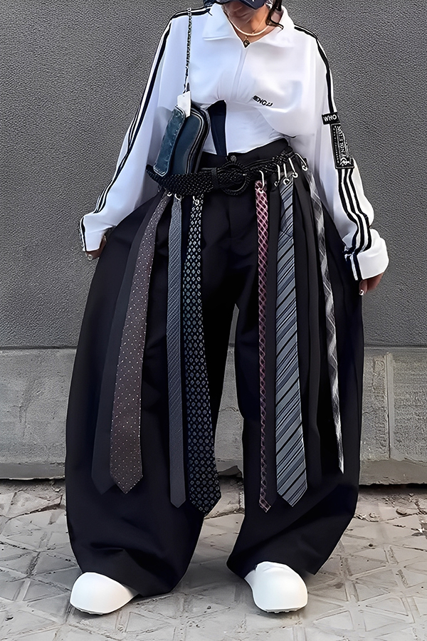 Fashion Streamer Decoration Straight Leg Pants