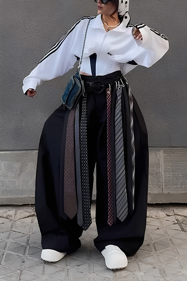 Fashion Streamer Decoration Straight Leg Pants