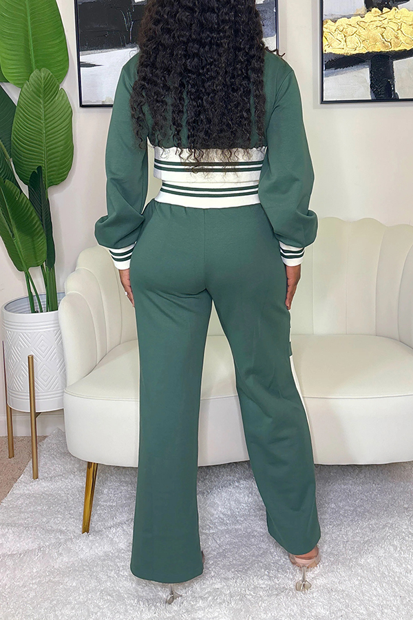 Fashion Two Tone Zip Front Top & Pants Set