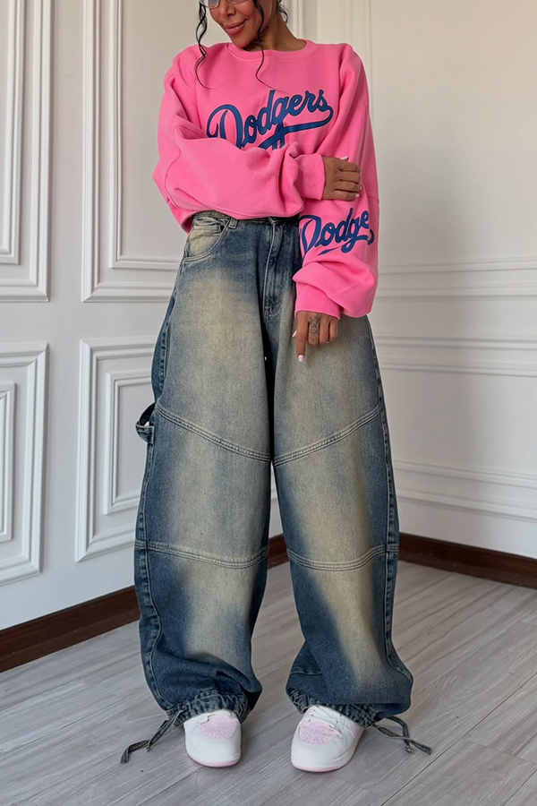 Stylish Drawstring Hem Washed Jeans