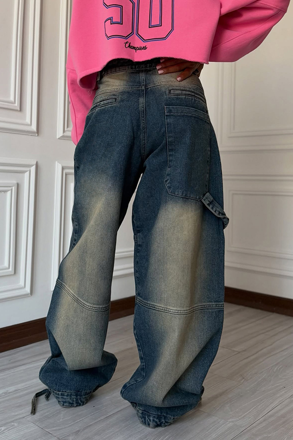 Stylish Drawstring Hem Washed Jeans